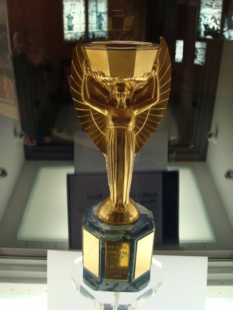 Jules Rimet trophy replica
Replica of the Jules Rimet trophy on display at the National Football Museum in Preston.